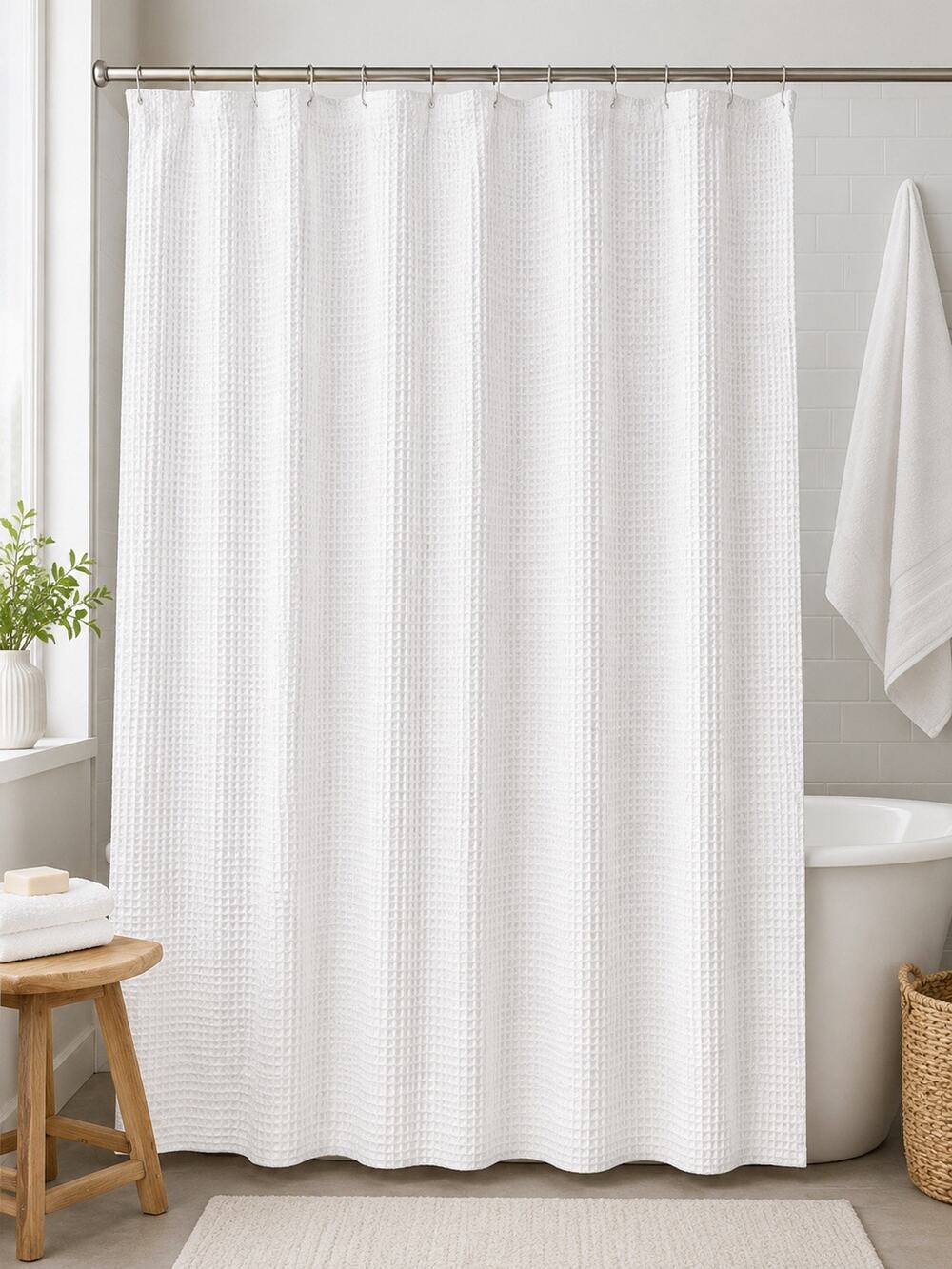 Room Essentials White Waffle Weave Fabric Shower Curtain 72 x 72 shower Curtain